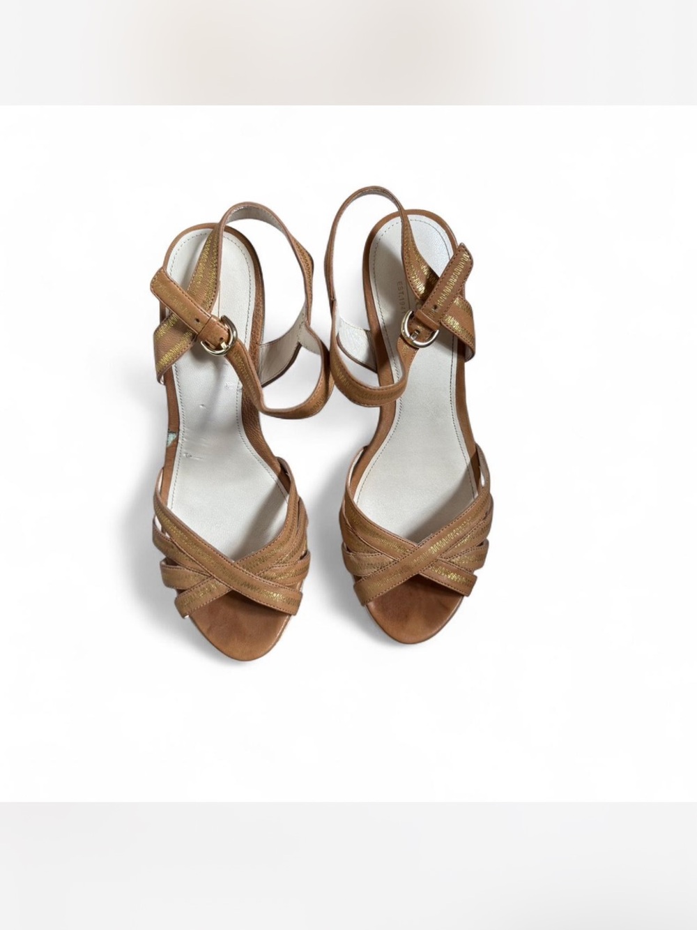 Vintage Coach Metallic Gold Leather & Embroidered Canvas Wedge Sandals - Picture 4 of 4